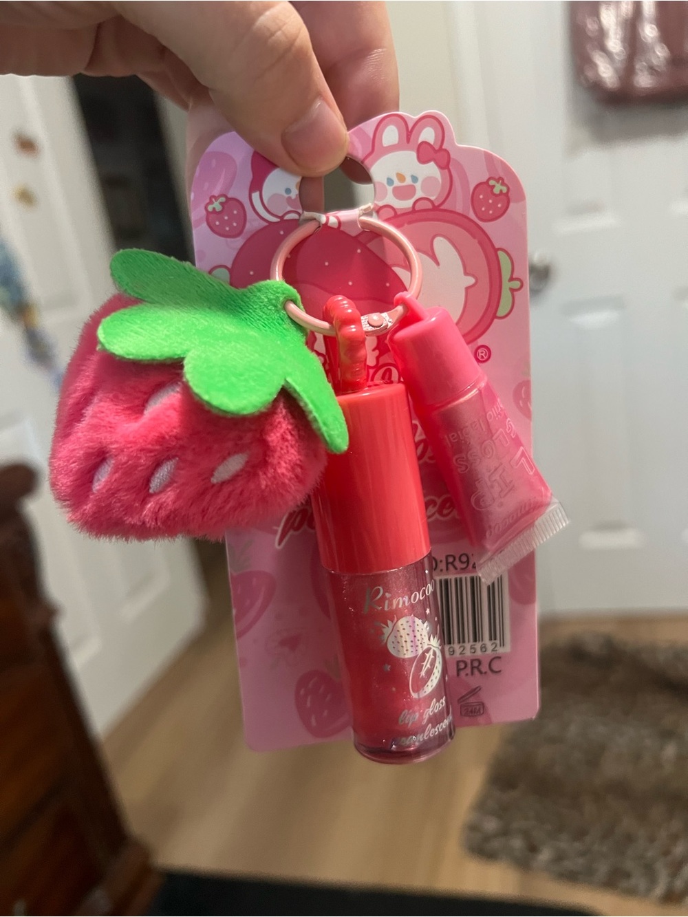 Strawberry Lip Gloss & Charm Set- Hot Pink